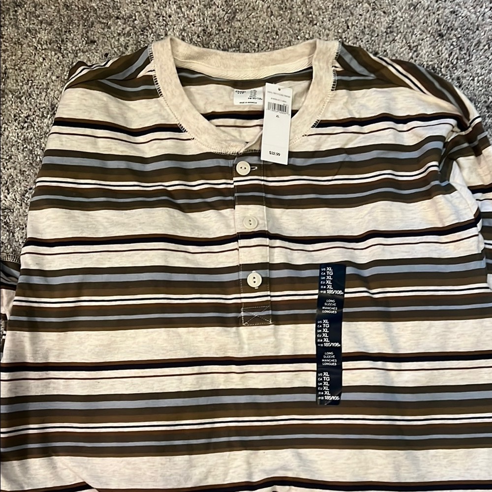 Striped Gap Men’s Shirt in Brown and Cream